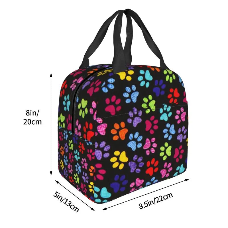 Cute Animal Pet Dog Paw Pattern Lunch Bag Thermal Cooler Insulated Lunch Box for Student School Work Picnic Food Tote Bags