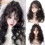 MEIFAN Synthetic Long Straight Lolita Wig with Bangs Wig Girl Cute Mixed Black Red Blonde Cosplay Party Halloween Harajuku Wig