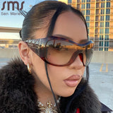 Luxury Brand Designer One-piece Sunglasses Goggle New Trendy Punk Sun Glasses Black Brown Gradient Shades Eyewear Lentes de sol