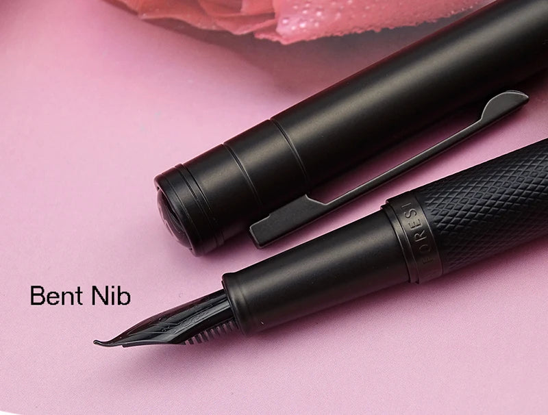 Hongdian Black Forest Metal Fountain Pen Titanium Black EF/F/Bent Nib Beautiful Tree Texture Writing Ink Pen for Business Office