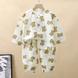 Kids Summer Thin Pajamas Sets New 2023 Boys Girls Cartoon Three-quarter Sleeve Cotton Yarn Shirt Tops with Pants Baby Loungewear