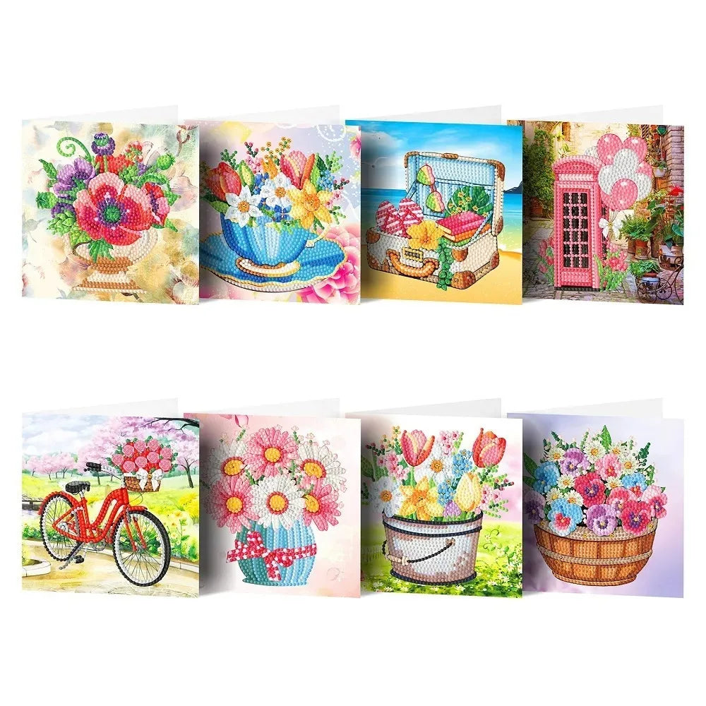 AZQSD Diamond Painting Greeting Card Blessing Christmas 6/8/12pcs Happy Birthday Animal Flower Landscape Envelope Postcard