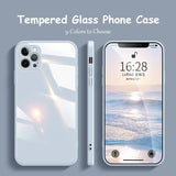 Soft Silicone Frame Phone Case For iPhone 15 14 13 12 Mini 11 Pro XS Max XR X SE 2020 8 7 Plus Tempered Glass Back Cover