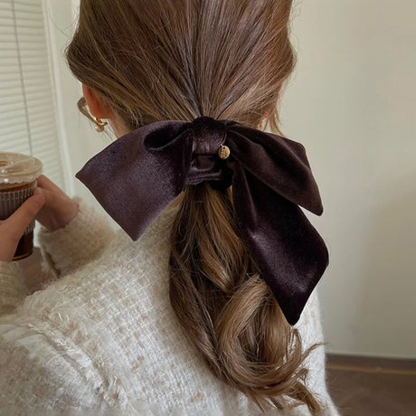 New Vintage Velvet Bow Scrunchie Rabbit Knot Hair Rope Ribbon Elastic Ponytail Holder Hair Tie Solid Hair Accessories Winter