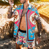 Men Hawaiian 2Pcs Sets Summer 3D Print Short Sleeve Shirt Beach Button Shorts Streetwear Shirt Holiday Men's Two Piece Suit