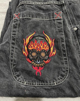 JNCO Jeans Y2K Mens Streetwear Harajuku Hip Hop Retro Skull Embroidered Baggy Jeans New Gothic High Waist Wide Leg Trousers