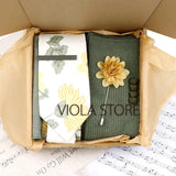 Viola Design 6PCS Gift Box Floral Solid Cotton Sock Tie Sets Clip Pin Cufflinks Hankie Men Wedding Party Daily Cravat Accessory