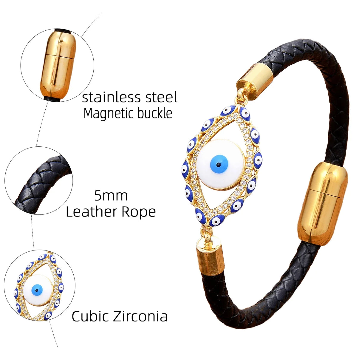 Luxury Colourful Oil Drip Blue Evil Eye Bracelets For Women Handmade Shiny Zircon Crystal Charm Bracelets Lucky Jewelry Gifts