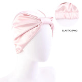 Women Stretch Silk Imitation Nightcap Fashion Color Contrast Knotted Headband Hat Double-layer Hair Care Hat Cancer Chemo Cap