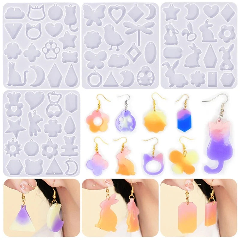 DIY Geometric Animal Shaped Earrings Silicone Mold with Hole Jewelry Keychain Necklace Pendant Epoxy Resin Casting Mould