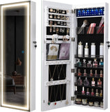 LED Mirror Jewelry Cabinet, Wall / Door Jewelry Organizer Armoire, Full Length Mirror with Jewelry Storage, Over Door Jew