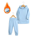 2023 New Arrivals Little Girls Clothing Tracksuit 2 Pieces Set Warm Fleece Plain Top Sweatshirt+Pants Loungewear Suit For Kids