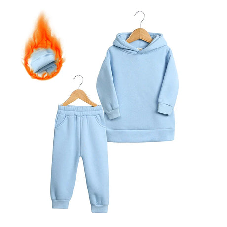 2023 New Arrivals Little Girls Clothing Tracksuit 2 Pieces Set Warm Fleece Plain Top Sweatshirt+Pants Loungewear Suit For Kids