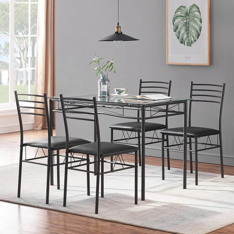 Kitchen Table with 2 Benches for 4-6,Wood Dining Room Dinette Sets with Metal Frame for Breakfast Nook and Small Space