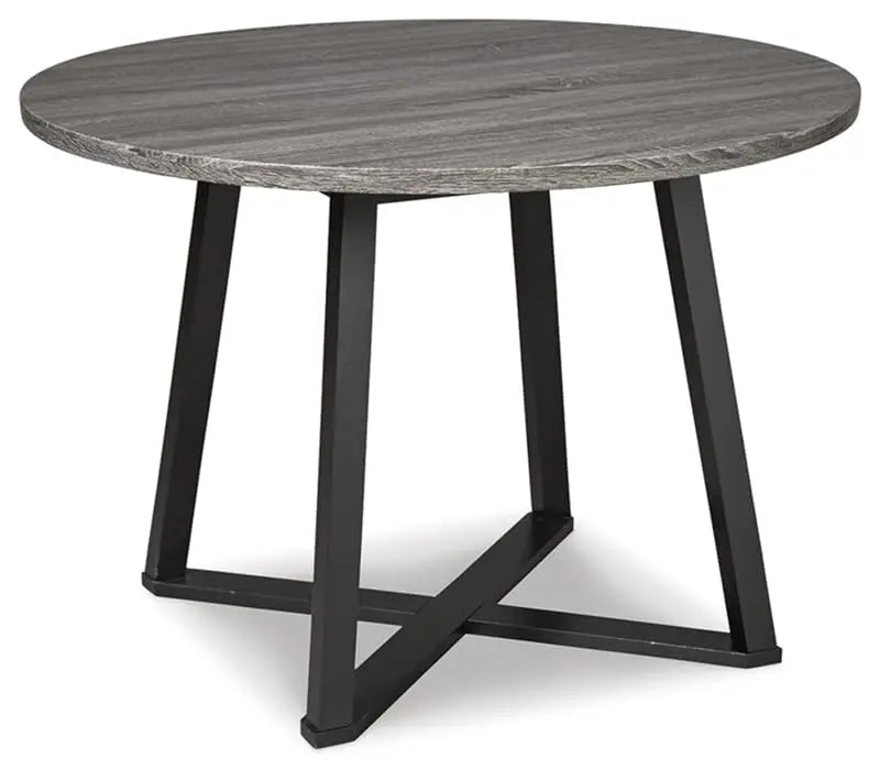 Signature Design by Ashley Centiar Mid Century Round Dining Room Table with Metal Legs, Gray & Black