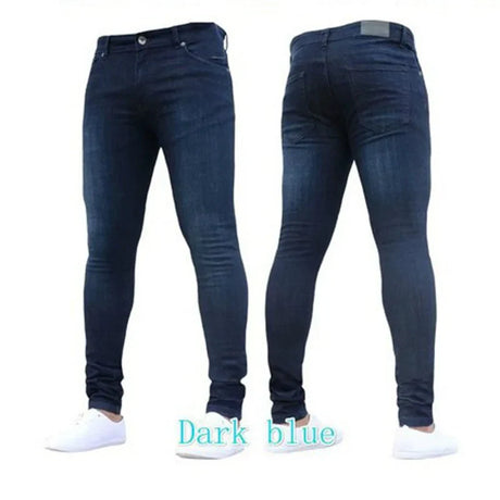 Fashion Men's Ripped Skinny Jeans Tight Leggings Vintage Wash Solid Slim Fit Pencil Denim Trouser