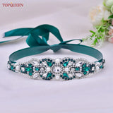 TOPQUEEN Multiple Styles Green Belt With Diamonds Bridal Wedding Accessories Rhinestone Women'S Dresses Evening Girdles S30