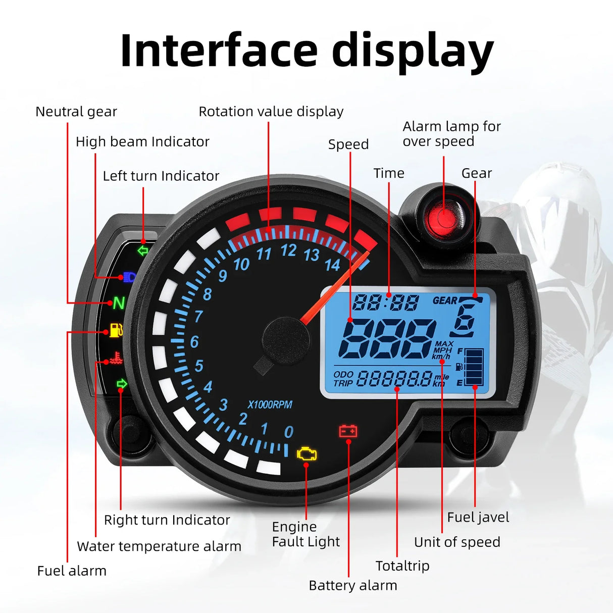 2023 Universal LCD Digital Motorcycle 7Colors Speed Gauge Meter MAX 299KM/H Dashboard New RX2N Odometer Speedometer Instrument