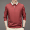 Men's Long Sleeve Turn-down Collar Waffle T-shirt Business Casual Contrast Line Polo Shirt