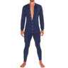 Mens Jumpsuit Romper Pajamas Casual Button Single-Breasted Bodysuit Long Sleeve Bodycon Sleepwear Male Autumn Solid Home Wear