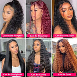 30Inch 4x4 Deep Curly Lace Closure Wig Hd Transparent Deep Wave  Wig Glueless Curly Human Hair Wigs  For Women Remy 180%