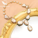 GLSEEVO Natural Baroque Shaped Pearl Women Jewelry Necklace Bracelet Earring Ring Set Rhinestone Inlaid Luxury Dress Jewelry