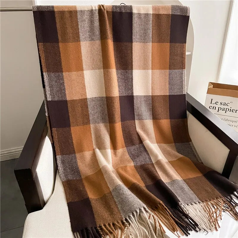 Winter Plaid Cashmere Blanket Scarf Fashion Design Thick Warm Pashmina Travel Shawl Wraps With Tassel Poncho Stoles Echarpe