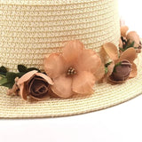 Simple Parent-child Summer New Women's Sun Hat Bucket cap beige lace Bowknot Flowers Ribbon Flat top Straw Hat Beach Caps Panama