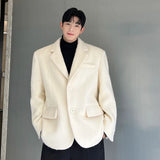 IEFB Korean Chic Male Woolen Jacket Fashion Lapel Single Breasted Pocket Coat 2023 Autumn Winter Casual Men Clothing Pink 9C2886