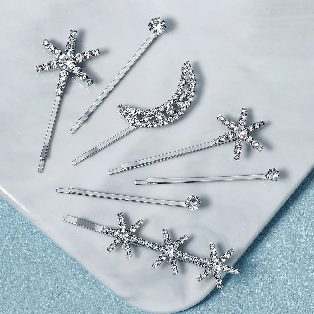 Star Moon Hairpins Clips Wedding Hair Accessories For Women Party Shining Rhinestone Hairgrips Girls Bridal Hair Clips Jewelry