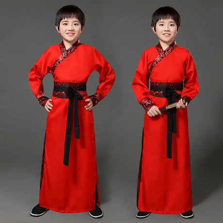 Chinese silk robe Costume Boyls Children Kimono Hanfu China Traditional Vintage Ethnic Students warrior Dance Costume Hanfu set