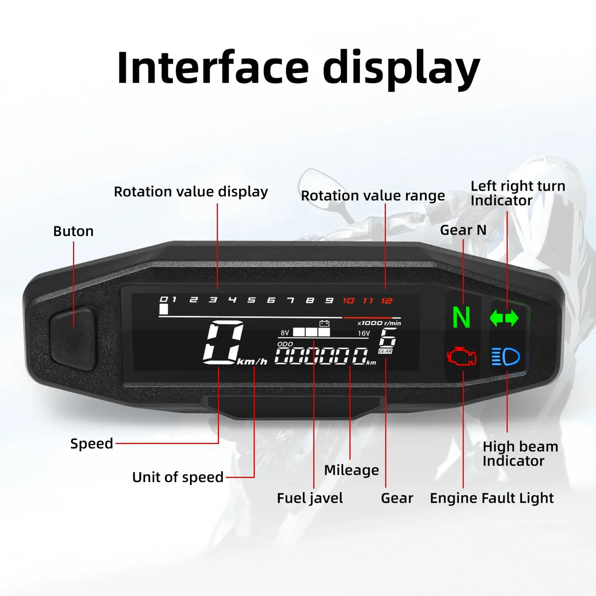 Newest Universal 12000 RPM Motorcycle Speedometer Oil Gauge Tachometer Digital Meters Instrument Cluster Turn Signal Light