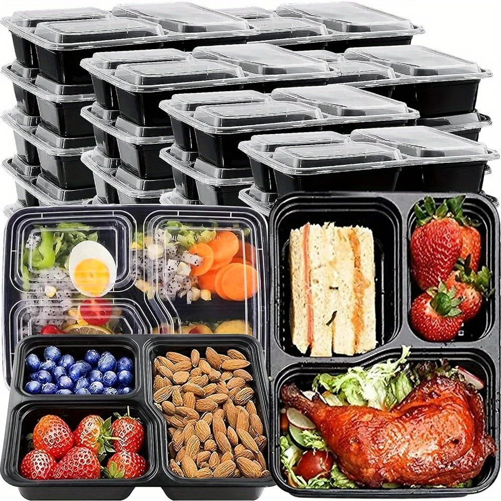 20/50pcs Lunch Box 3 Compartment Food Storages With Lids Disposable Leak Proof Bento Box Storage Kitchen Accessories