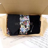 Viola Design Gift Box Hot Solid Floral Cotton Sock Necktie Set Clip Cufflinks Pin Hanky Men Wedding Party Daily Cravat Accessory