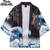 2023 Harajuku Kimono Jacket Japanese Kanagawa Great Wave Hip Hop Mens Streetwear Jacket Dragon Koi Fish Thin Gown Japan Style