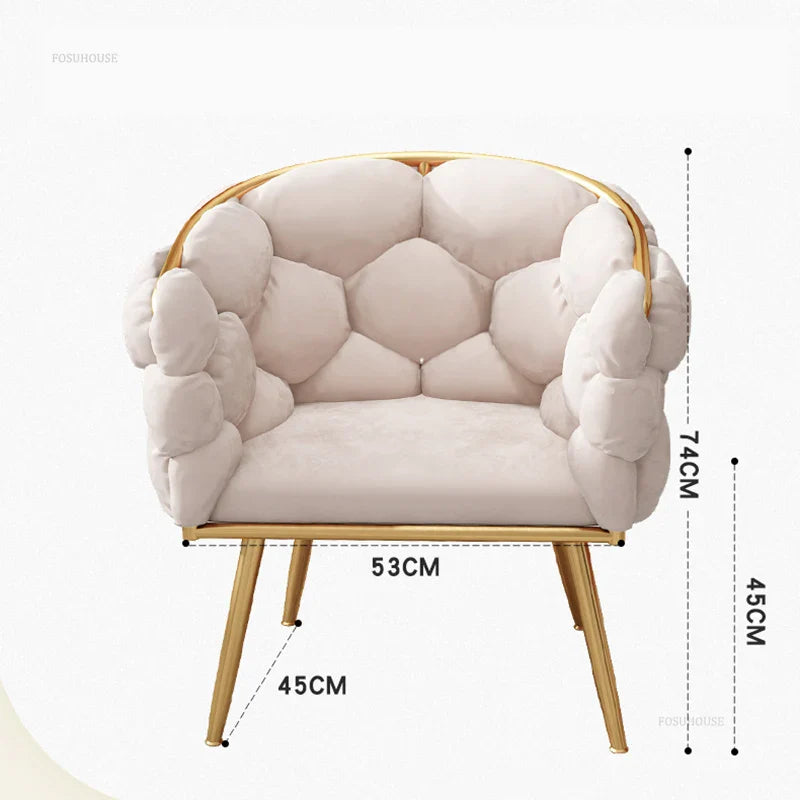 Nordic Metal Living Room Chair for Living Room Soft Upholstered Backrest Chairs Light Luxury Household Armchair for Nail Salon