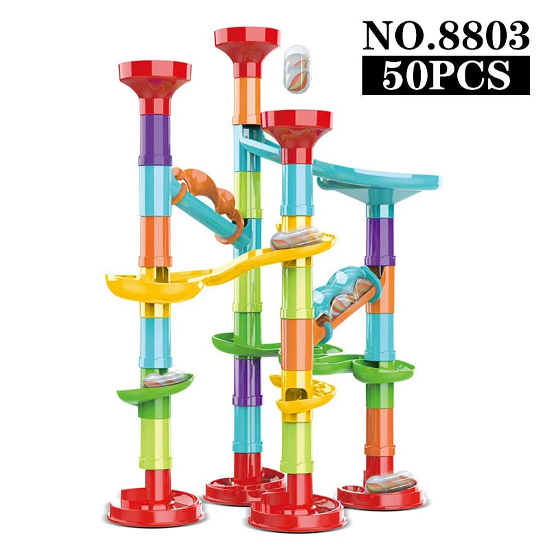 29-197pcs Set DIY Construction Marble Run Race Track Building Blocks Kids 3D Maze Ball Roll Toys Children Christmas Gift