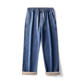 2022 Winter New Men's Wool Jeans Street Warm Trousers Brushed Thickened Straight Leg Pants Casual Light Blue Pants