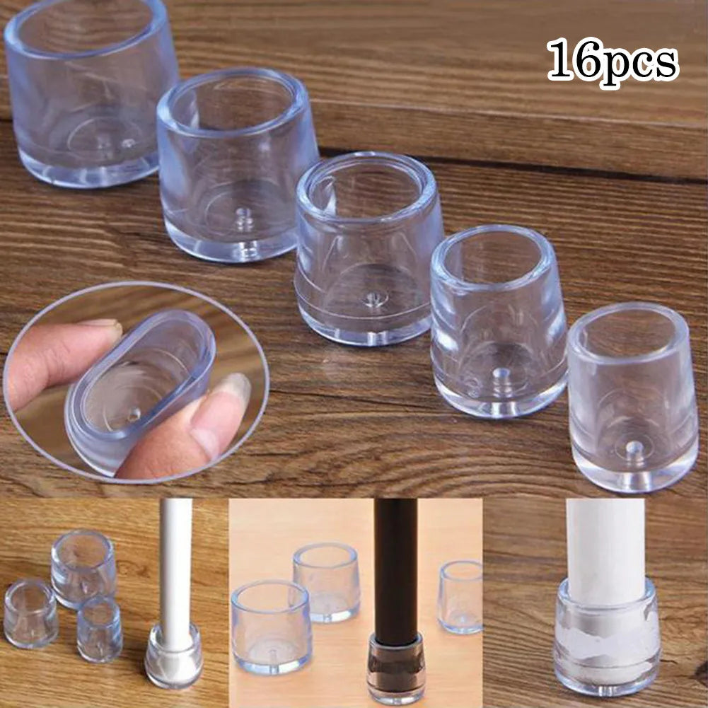 16Pcs 16/19/25/30mm Chair Leg Caps Rubber Feet Protector Pads Non-slip Transparent Table Covers Furniture Leveling Feet Decor