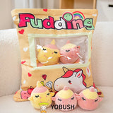 Cartoon Ramen Puff Cookie Bag Bubble Tea Plush Pillow Stuffed Kawaii Animals Axolotl Yellow Duck Bat Bunny Small Balls Candy Bag