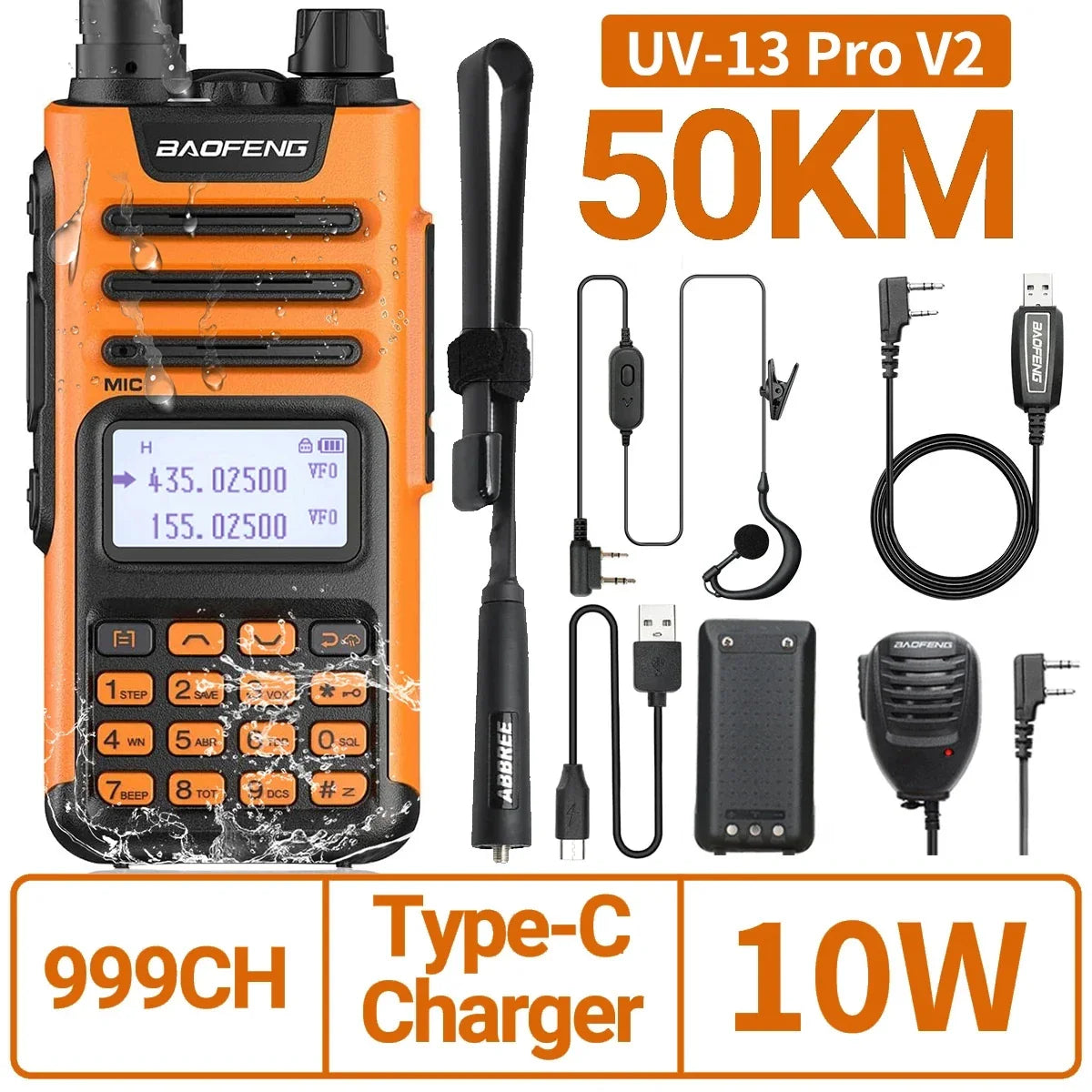 BaoFeng UV-13 PRO V2 V1 Walkie Talkie M-13 Pro Dual Band 999 Channels Type-C  Long Range UV-5R Transceiver Ham CB Two Way Radio