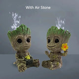 Cute Tree Man Figurine Aquarium Decoration With Air Bubble Driftwood Statue Multifunction  Fish Tank Background Ornament Shelter