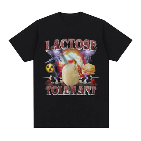 Lactose Tolerant Graphic Print T-Shirt Men's Vintage Fashion Short Sleeve T-shirts 100% Cotton Casual Cozy Oversized T Shirts