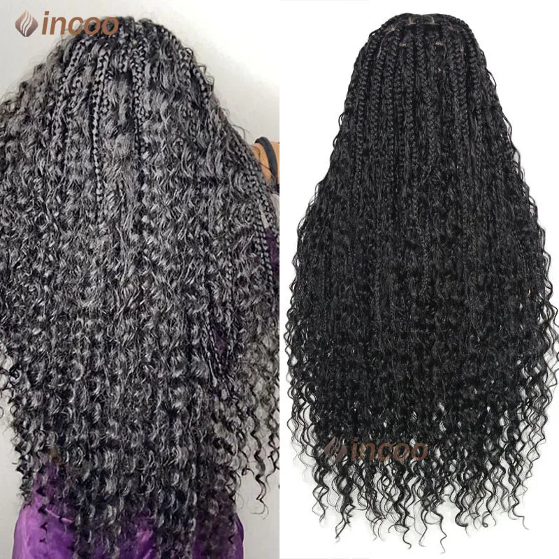 360 Full Lace Frontal Boho Braided Wigs Wave Curly Preplucked Goddess Locs Braided Wig With Baby Hair Synthetic Box Braids Wigs