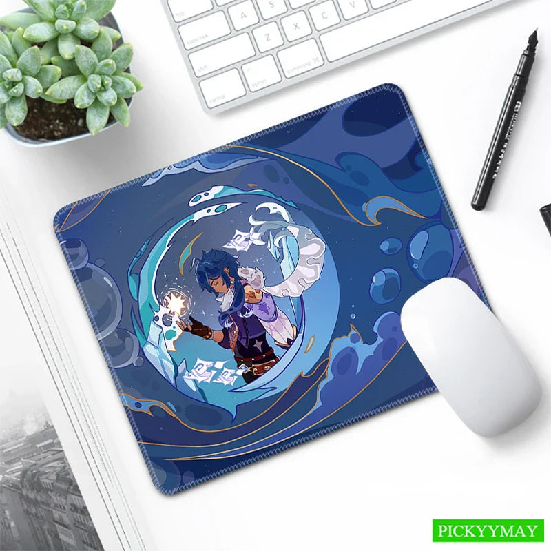 Genshin Impact Desk Mat Gamer Mousepads Mouse Pad Office Desk Pads Anime Cute Small Mousepad Mouse Mats For Computer 20x25cm