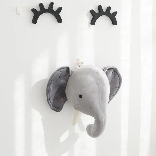 Plush Head Elephant Unicorn Deer Nursery Childhood Room Decor Wall Hangings for Baby Bedroom Wall Mount Kids Stuffed Animal Toys