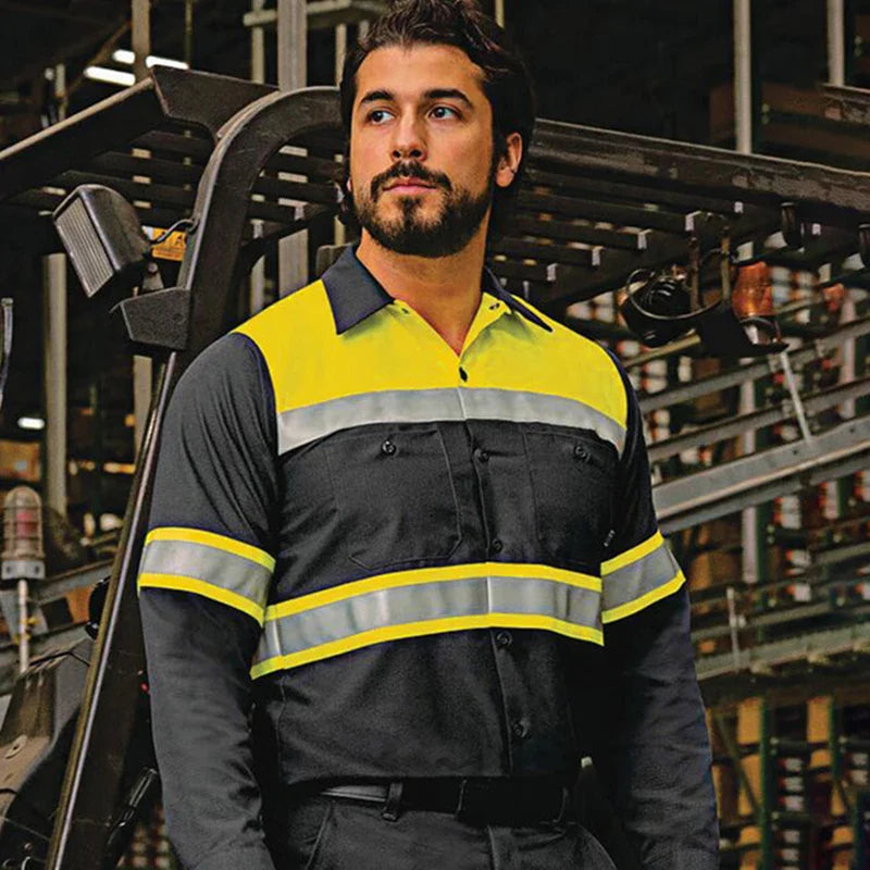 Size S-4XL Summer Outdoor Work Shirts with High Visibility Reflective Stripes Long Sleeve Shirt Sun Protection Two Tone Workwear