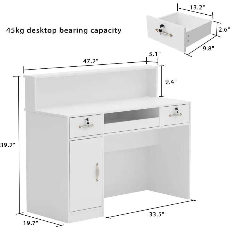 Reception Desk with Counter, Retail Counter with Lighted Display Shelf&Lockable Drawers,for Salon Reception Room Checkout Office