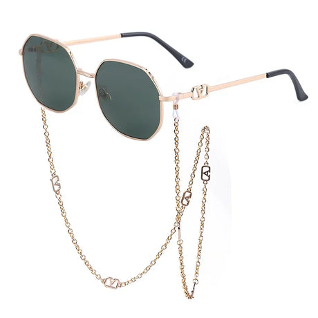 Men Women Punk Sun Glasses Brand Designer Retro Alloy Polygon Sunglasses Women Luxury Shades with A Chain Lanyard Sunglasses