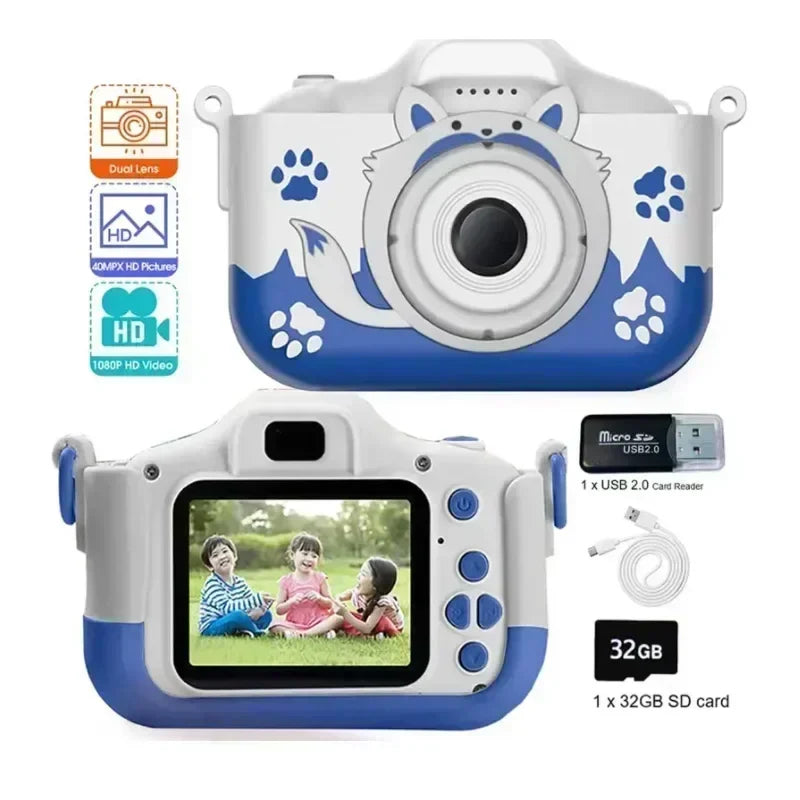 Kids Digital Camera HD 1080P 20MP with USB Charger Animal Cartoon Camera Fox Shockproof Silicone Protection Cover Birthday Gift